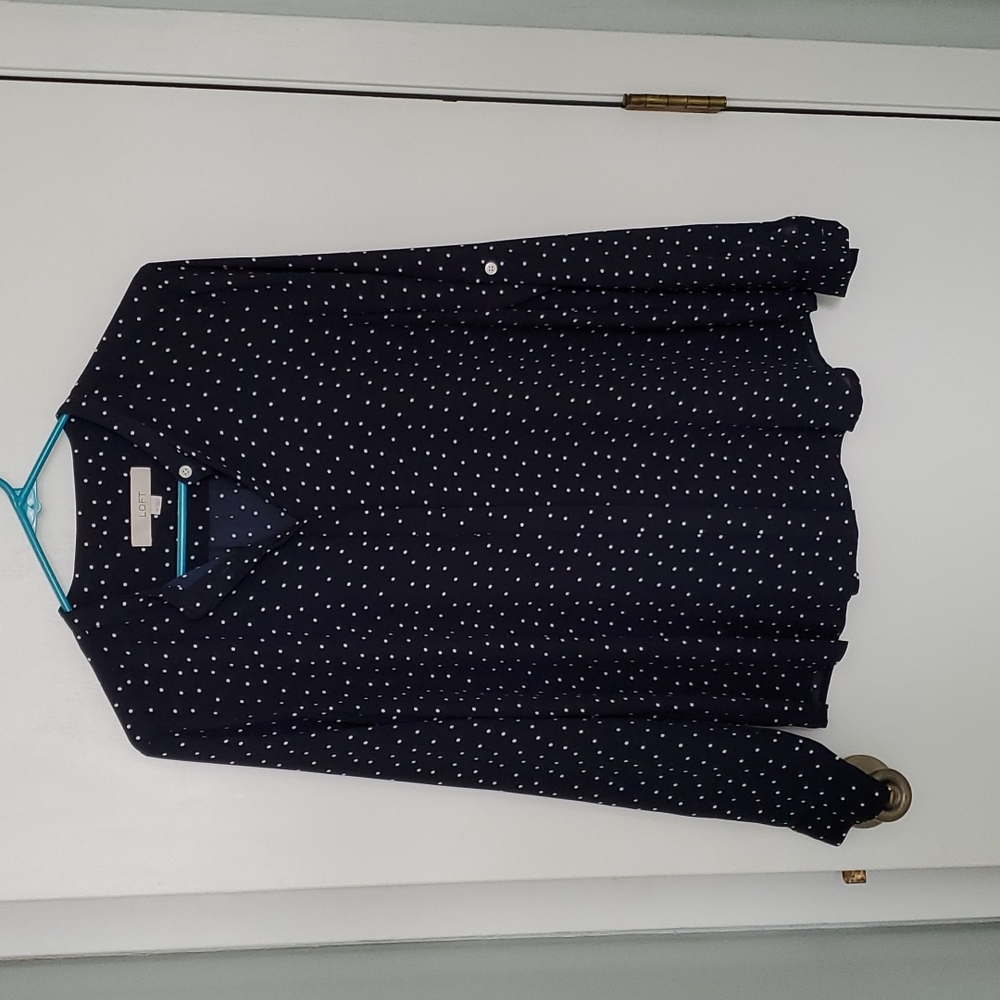 Loft navy blue polka dot long sleeve blouse